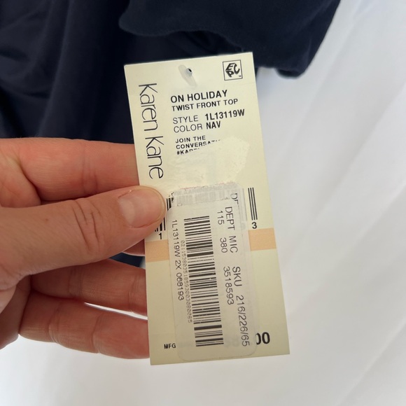 Karen Kane Twist Front Top Short Sleeve Solid Navy Blue Womens 2X - Picture 3 of 6